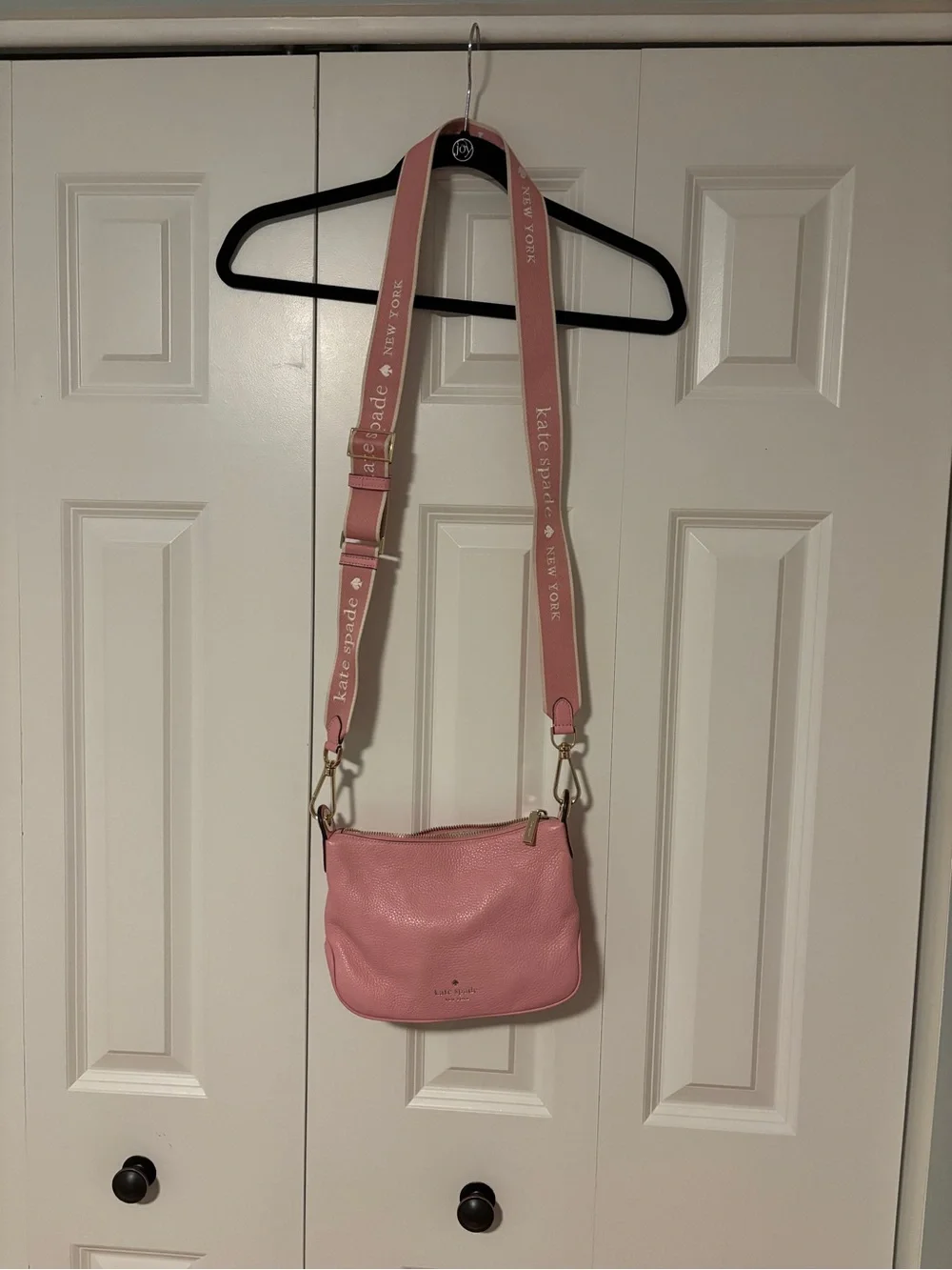kate spade Pink Pebbled Leather Crossbody with Logo Strap